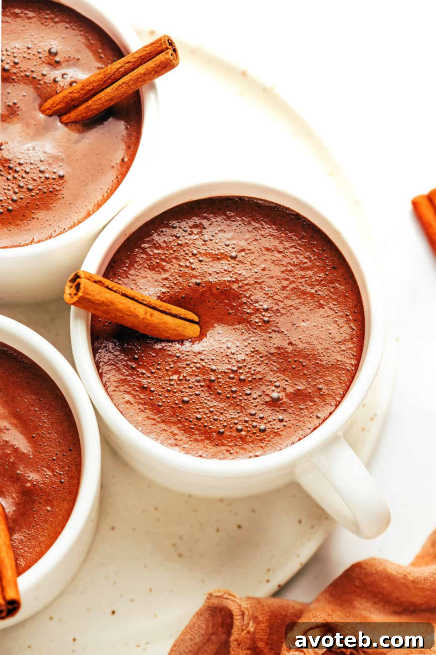 Rich and creamy Mexican Hot Chocolate in a mug.
