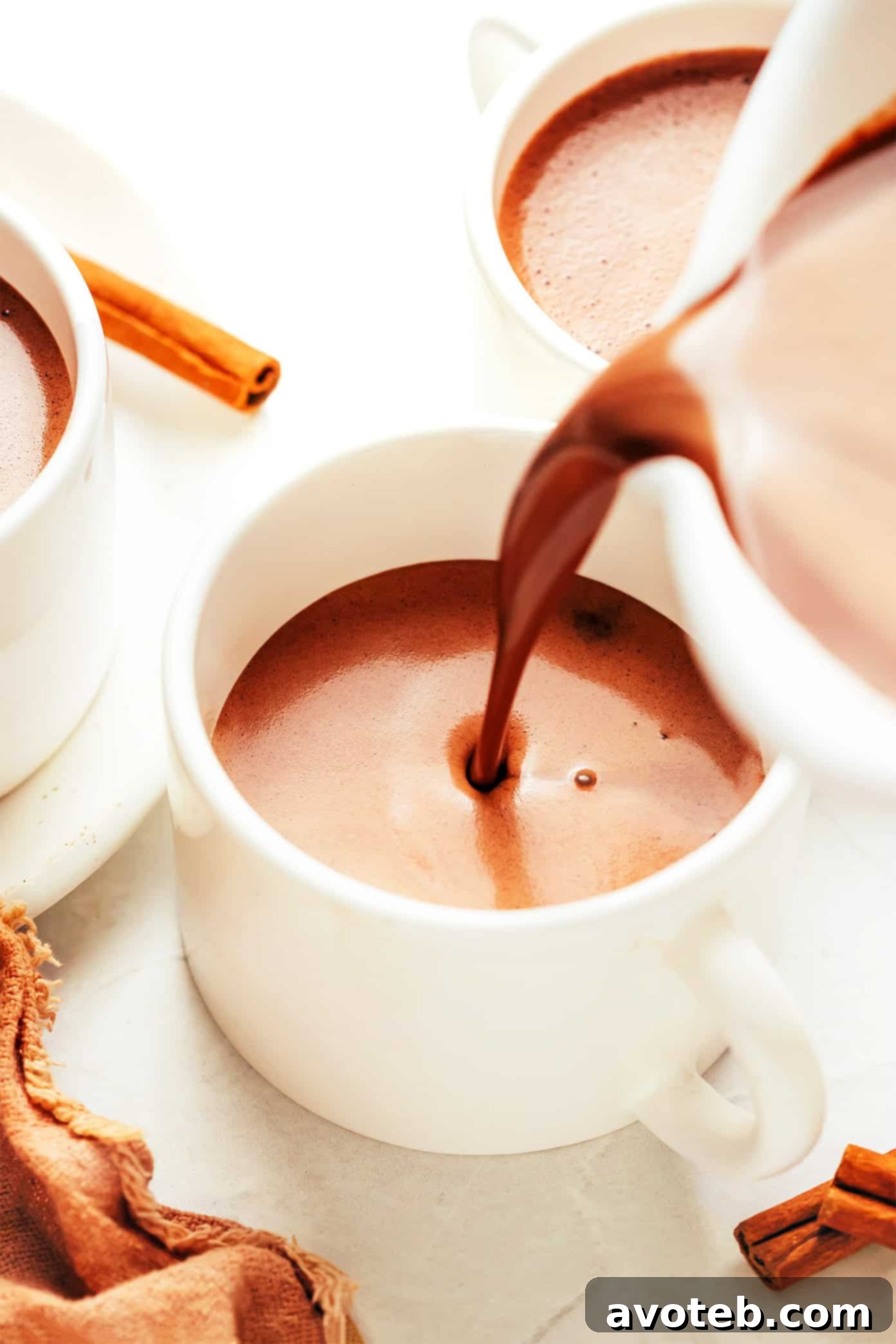 Close-up of frothy Mexican Hot Chocolate.
