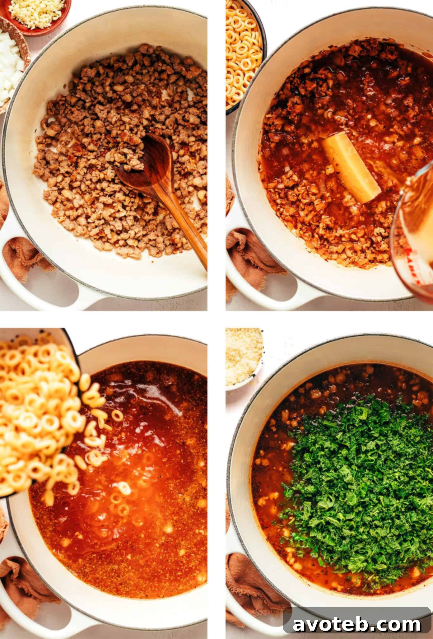 Serving SpaghettiOs and Sausage Soup
