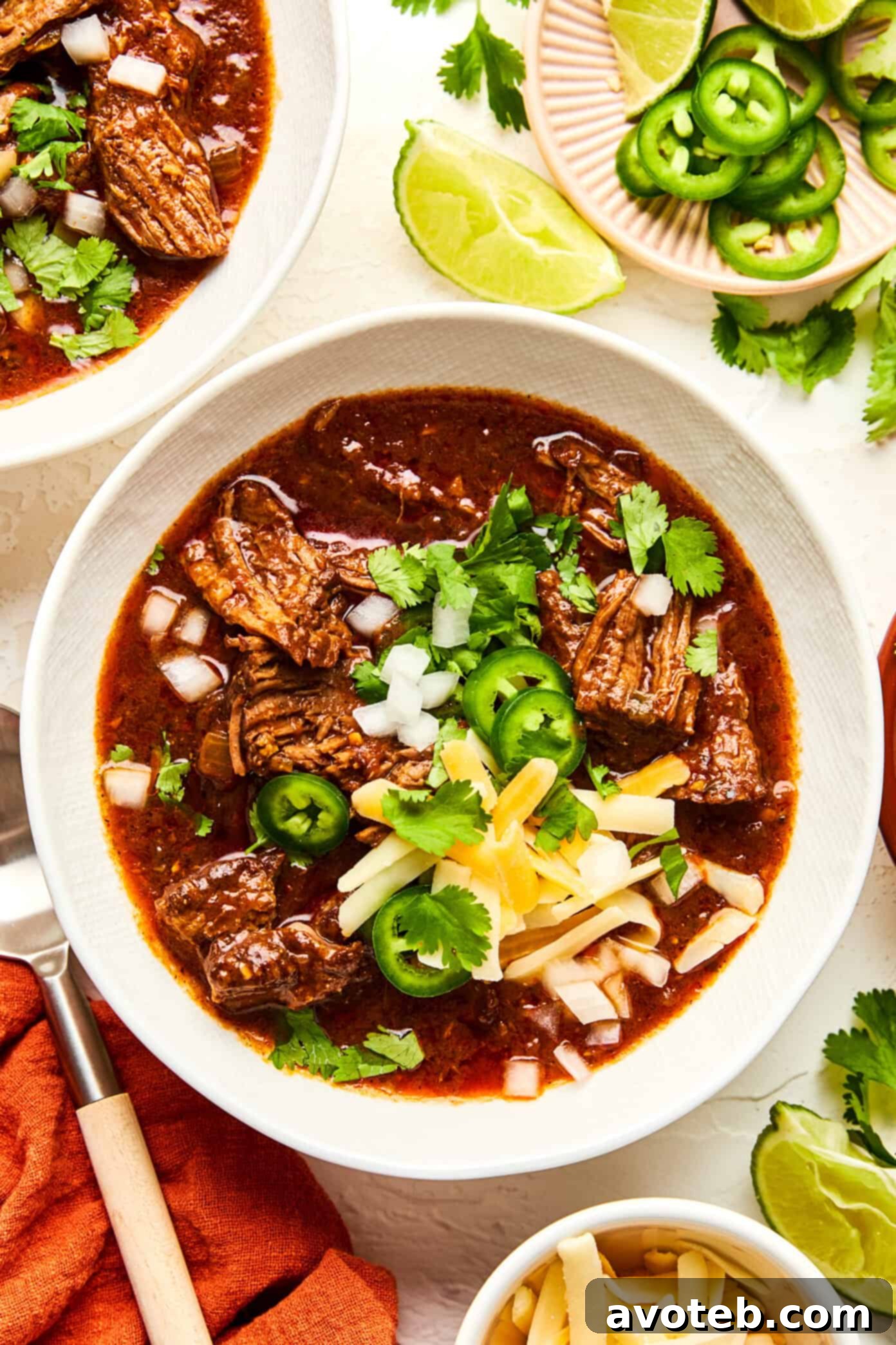A steaming bowl of Texas Chili