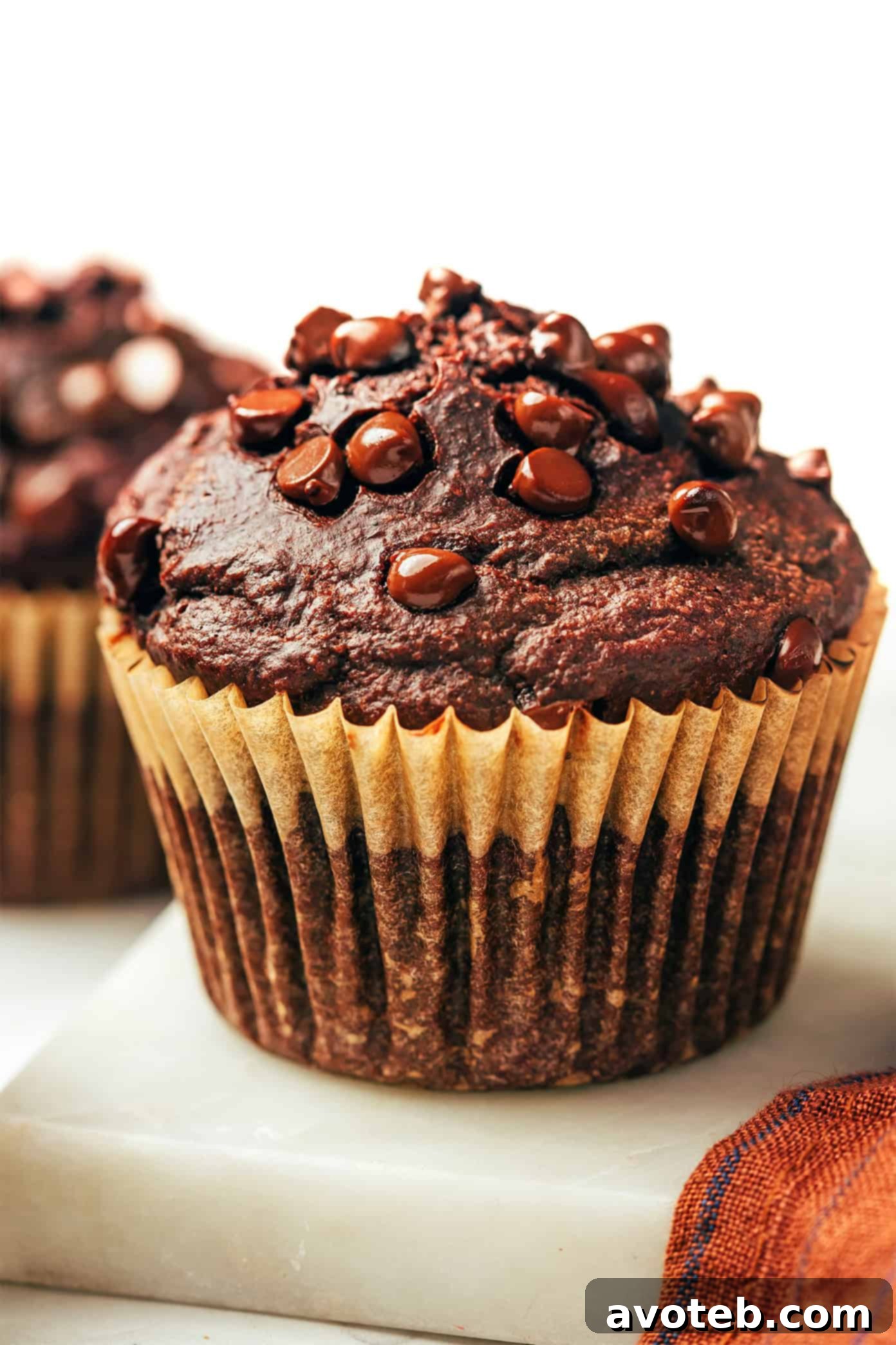 Chocolate Banana Muffins Stacked