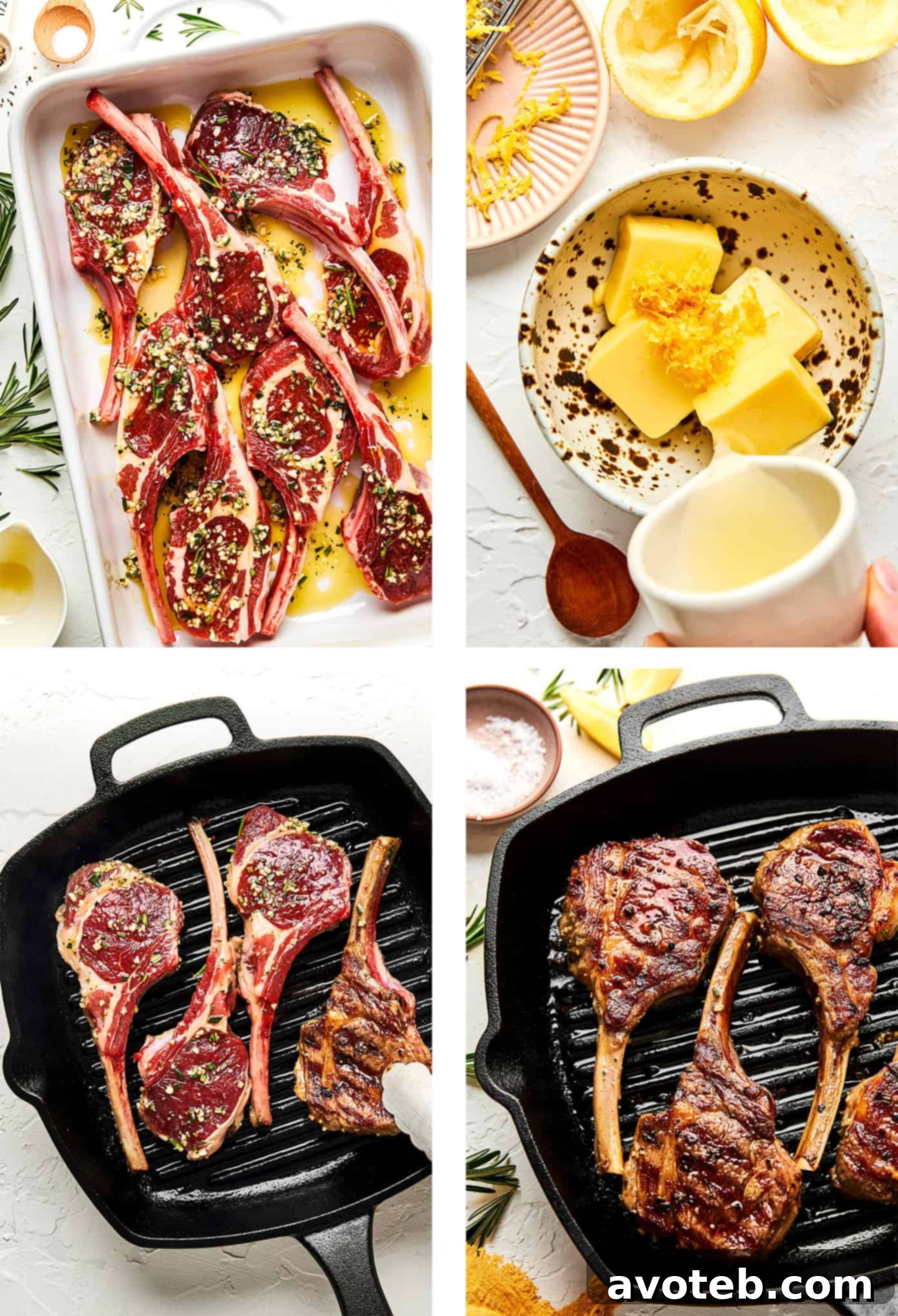Grilled lamb chops with lemon butter melting on top