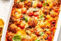 One-Pan Baked Gnocchi with Meatballs and Tomato Sauce