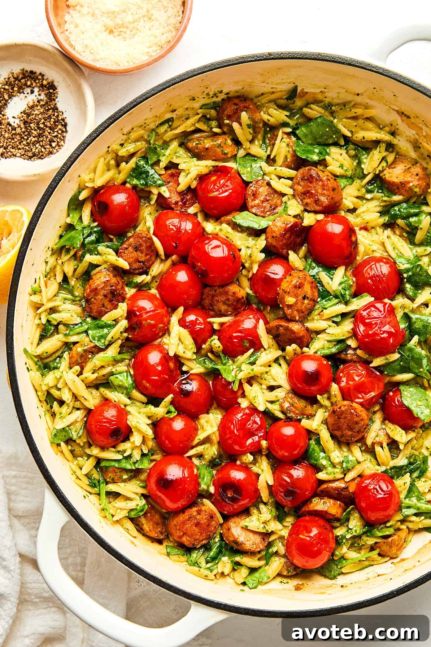 One-Pan Pesto Orzo with Sausage and Cherry Tomatoes 2 img 104443 1